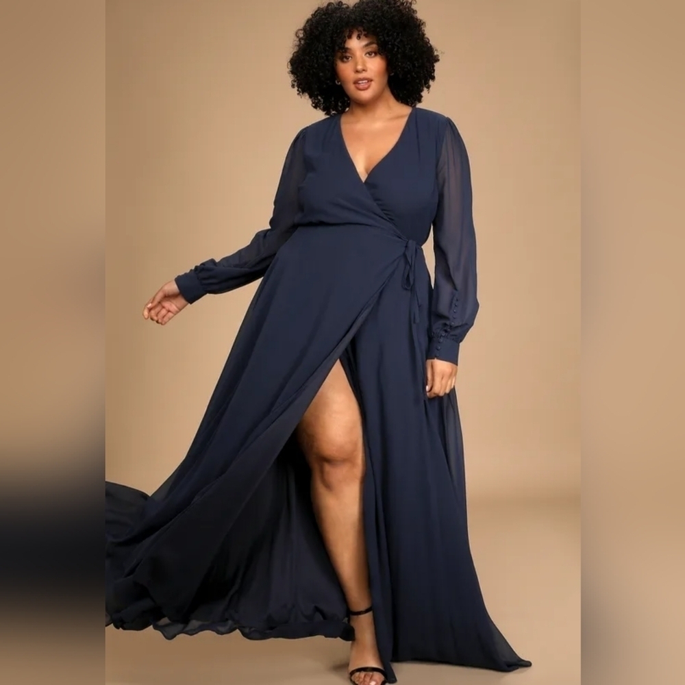 Lulu's Navy Blue Wrap Maxi Dress